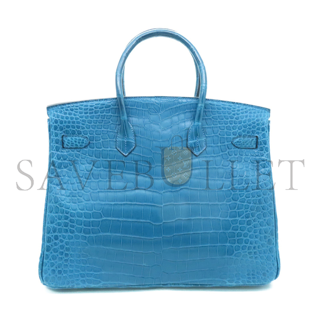 H**mes master birkin 25 crocodile leather nile blue gold buckle h041354ck39 (25*20*13cm)